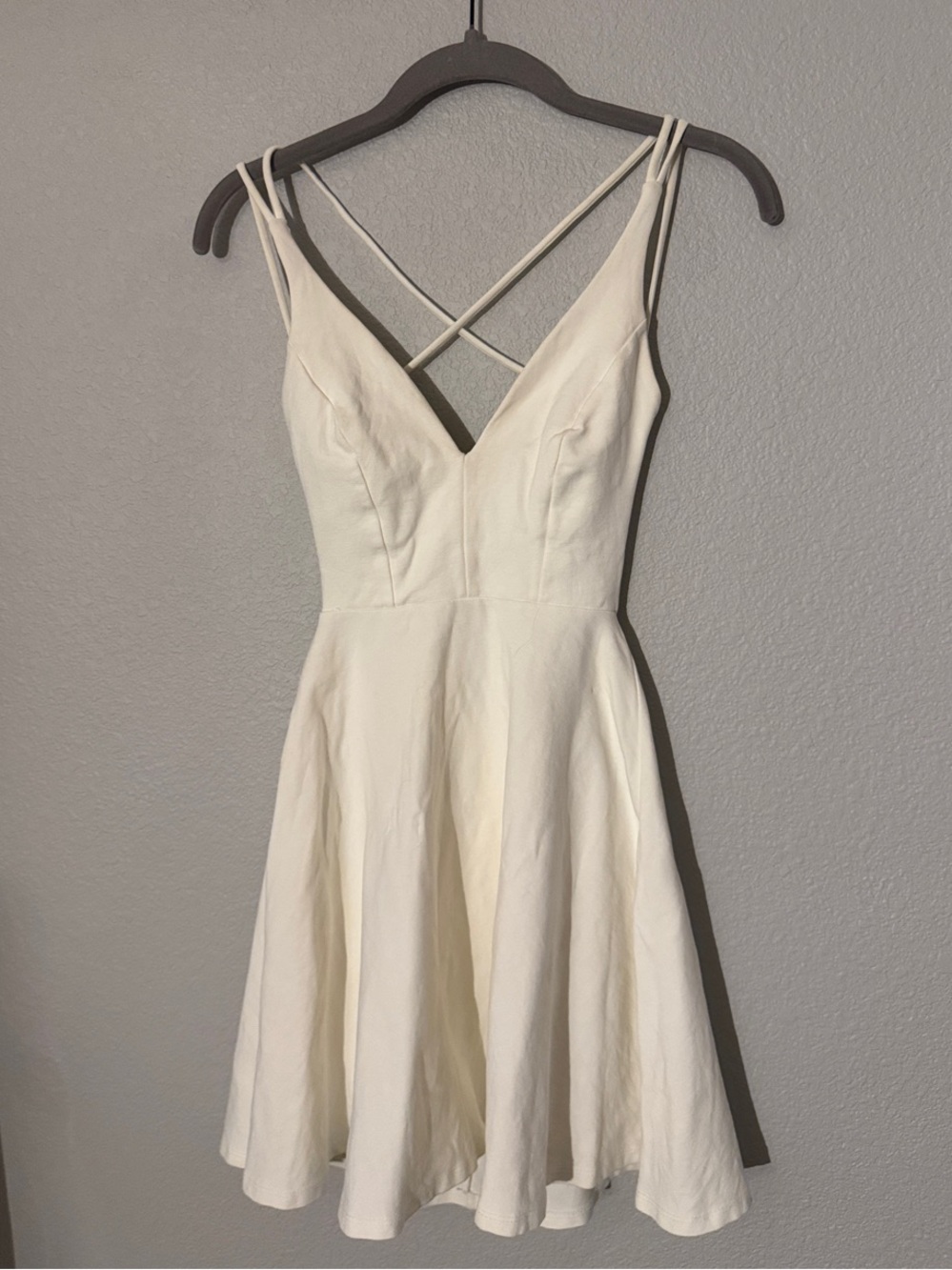 Lulus Cream V-Neck Crisscross Fit-and-Flare Mini Dress